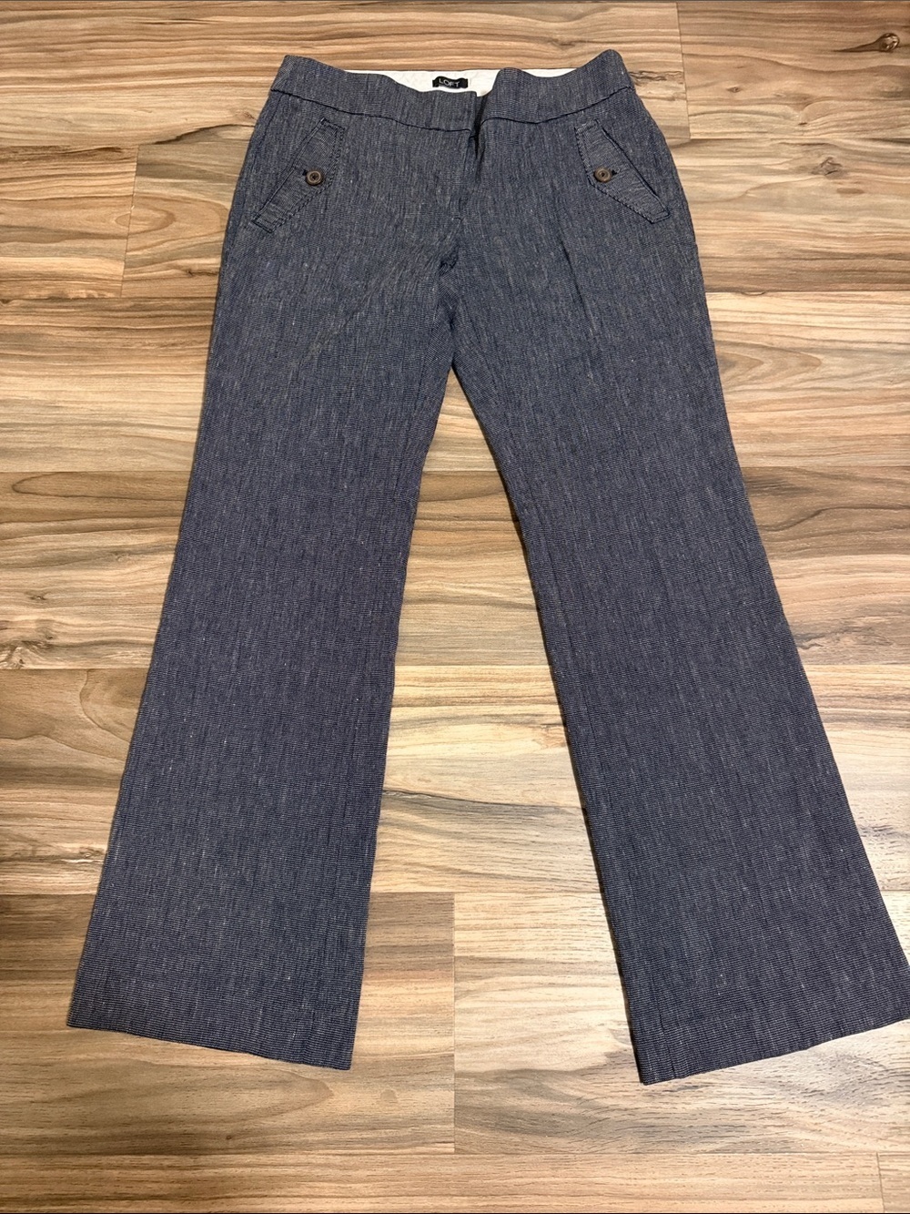 LOFT Marisa Navy Linen Blend Straight Leg Pants Womenβs 4 Casual Coastal Beach
